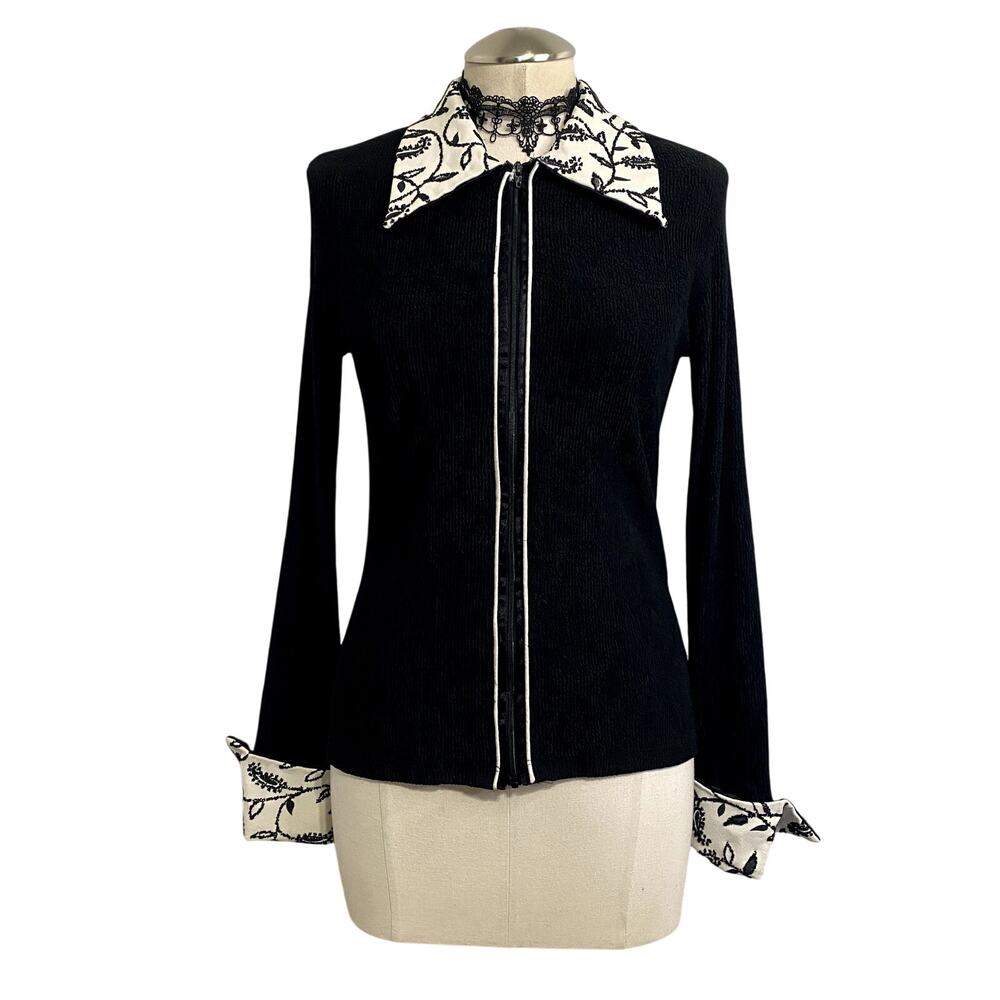 Vtg Hobby Horse Retro USA Beaded Western Retro Funky Collar Zip Up Jacket Sz S